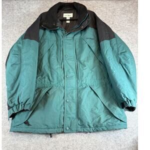 VINTAGE 90s LL Bean Parka Jacket Mens Large Green Full Zip Insulated Gorpcore